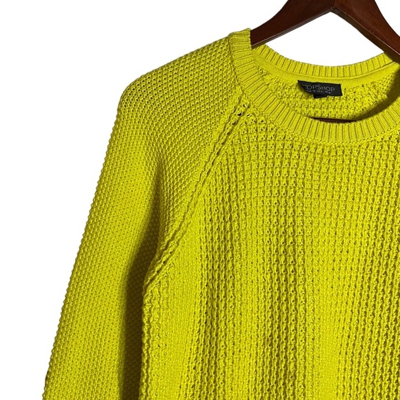 Topshop Chunky Waffle Knit Long Raglan Sleeves Crewneck Bright Yellow Sweater 6 - Picture 6 of 15
